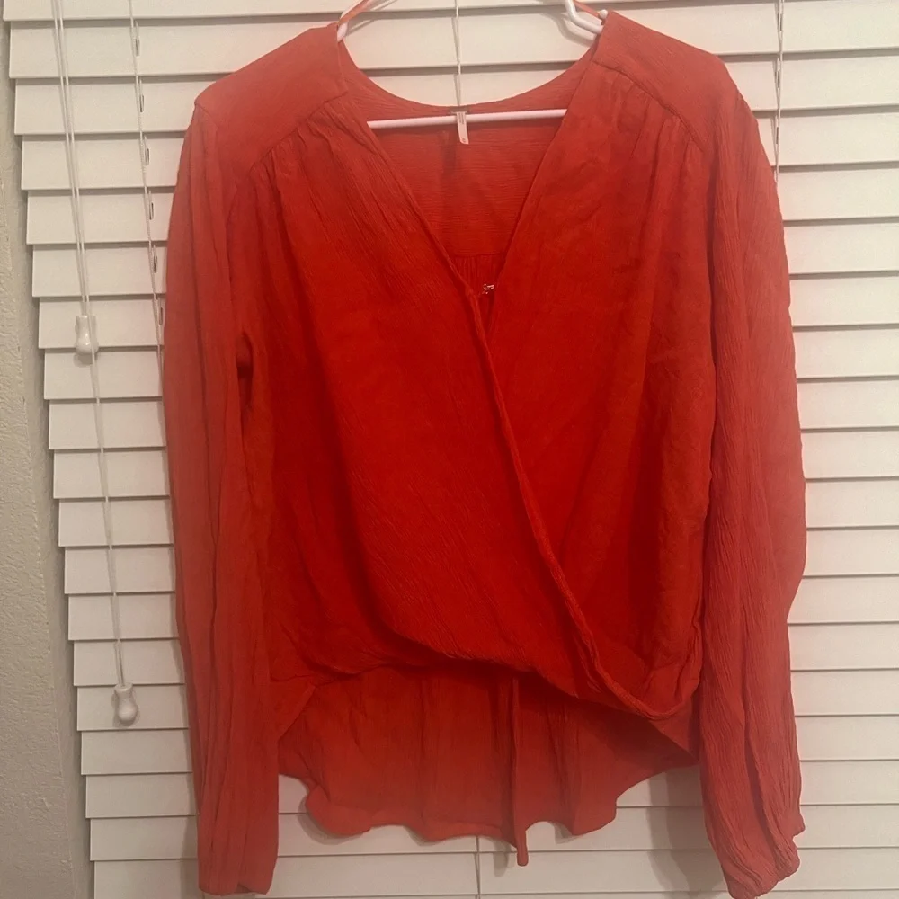 Free People "Check On It" Faux-Wrap Long Sleeve Top Flame Size M - Picture 6 of 16